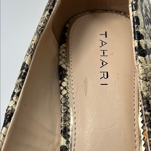 New Tahari Sofiya Kitten Heel Pumps 9 Snakeskin Pointy Toe Beige Black Classic - Picture 12 of 16